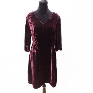 Velvet Burgundy Silk Blend Floral Embroidered Dress 12 Whimsigoth Fairy Witchy
